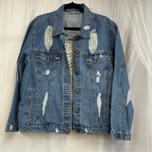 Highway Jeans XL Distressed Blue Jean Denim Jacket Holes Rips Spring Fall 16 18